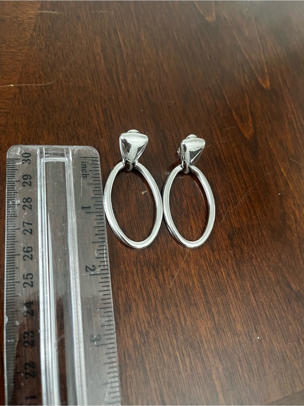 Monet Clip On Earrings Dangle Door Knocker Silver Toned Signed - Picture 6 of 8